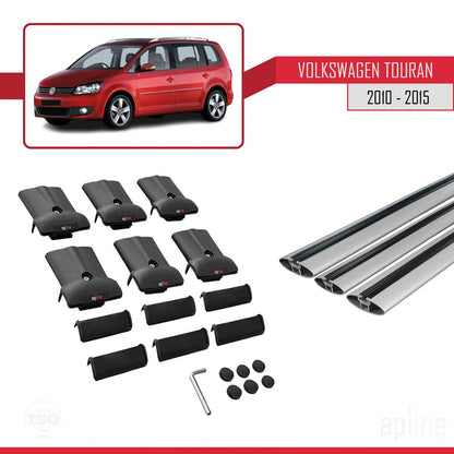 Compatible avec Volkswagen Touran (1T) Post-Facelift 2010-2015 FLY Model Barres de Toit Railing Porte-Bagages de Voiture Gris Aluminium 3 Barres