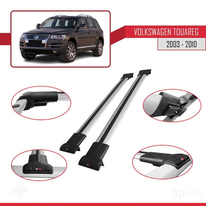 Compatible avec Volkswagen Touareg (7L) 2002-2010 FLY Model Barres de Toit Railing Porte-Bagages de Voiture Gris Aluminium 2 Barres