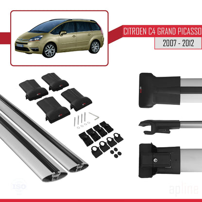 Kompatibel mit Citroen Grand C4 Picasso 2007-2012 FLY Modell Dachgepäckträger, graues Aluminium, 2 Stangen