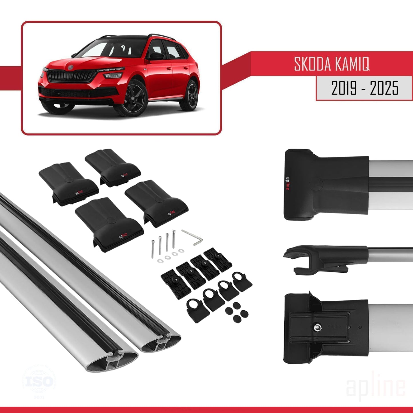 Compatible avec Skoda Kamiq 2019-2025 FLY Model Barres de Toit Railing Porte-Bagages de Voiture Gris Aluminium 2 Barres