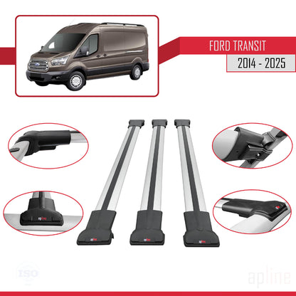 Kompatibel mit Ford Transit FLY Modell 2014-2025 Dachgepäckträger, Reling, Gepäckträger, graues Aluminium, 3 Stangen