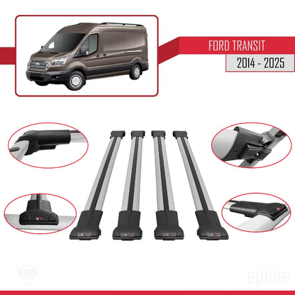 Kompatibel mit Ford Transit FLY Modell 2014-2025 Dachgepäckträger, Reling, Gepäckträger, graues Aluminium, 4 Stangen