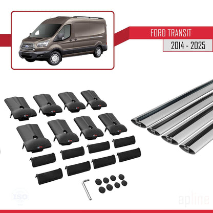 Kompatibel mit Ford Transit FLY Modell 2014-2025 Dachgepäckträger, Reling, Gepäckträger, graues Aluminium, 4 Stangen