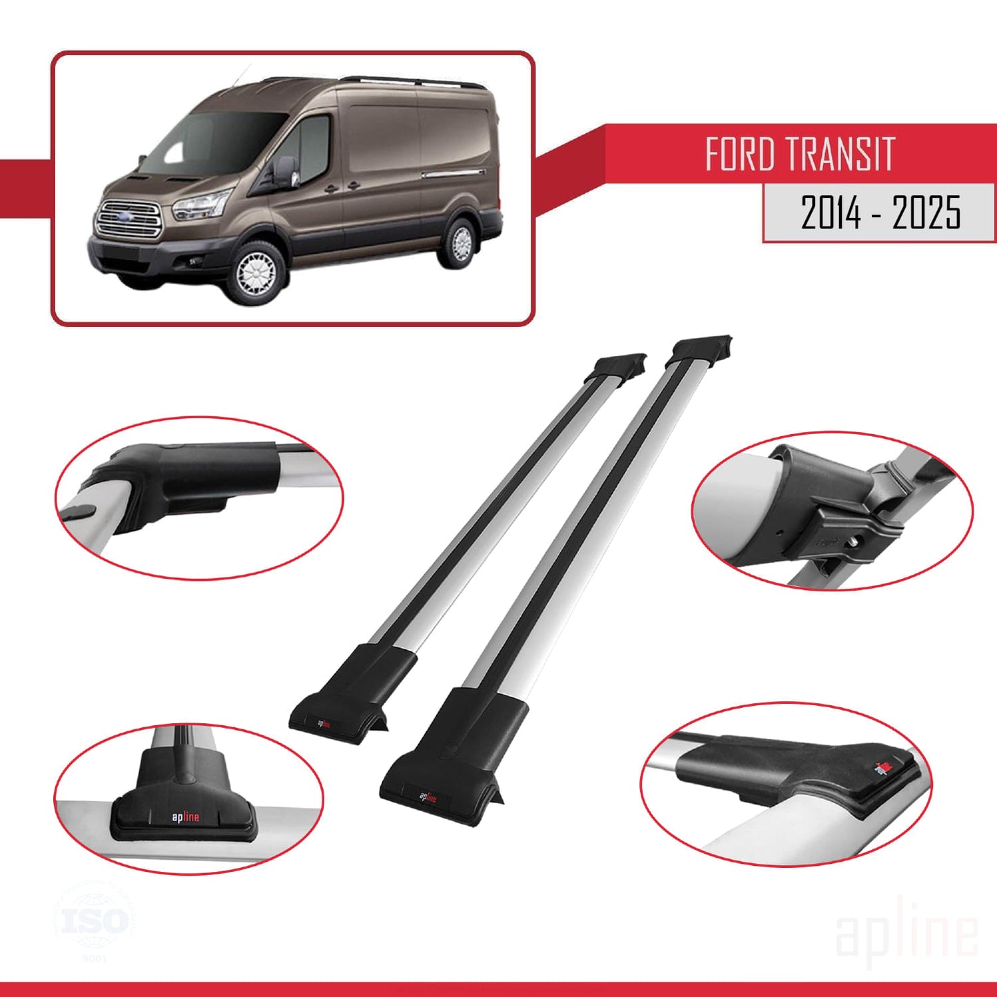 Kompatibel mit Ford Transit FLY Modell 2014-2025 Dachgepäckträger, Reling, Gepäckträger, graues Aluminium, 2 Stangen