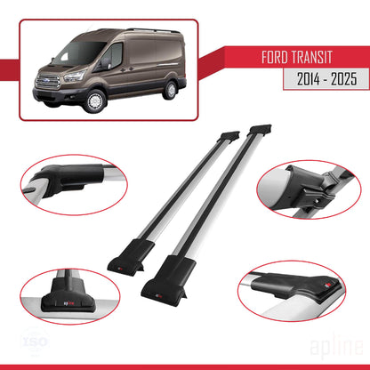 Kompatibel mit Ford Transit FLY Modell 2014-2025 Dachgepäckträger, Reling, Gepäckträger, graues Aluminium, 2 Stangen