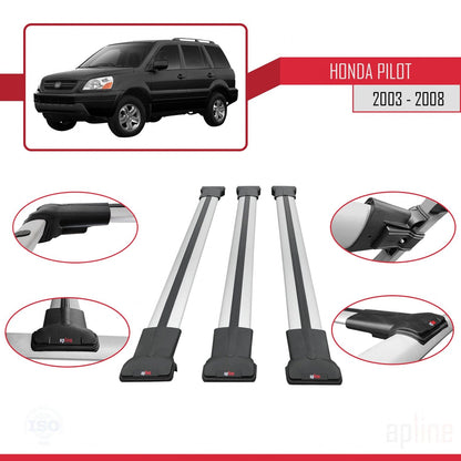 Compatible avec Honda Pilot 2003-2008 FLY Model Barres de Toit Railing Porte-Bagages de Voiture Gris Aluminium 3 Barres