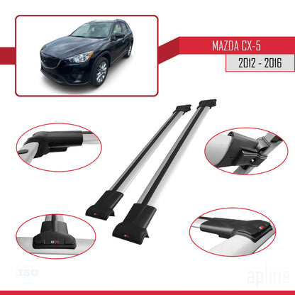 Compatible avec Mazda CX-5 I (KE) 2012-2016 FLY Model Barres de Toit Railing Porte-Bagages de Voiture Gris Aluminium 2 Barres