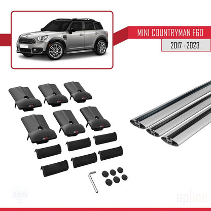 Compatible with Mini Countryman 2 (F60) 2017-2023 FLY Model Car Roof Rack Cross Bar Grey Aluminium 3 Bars