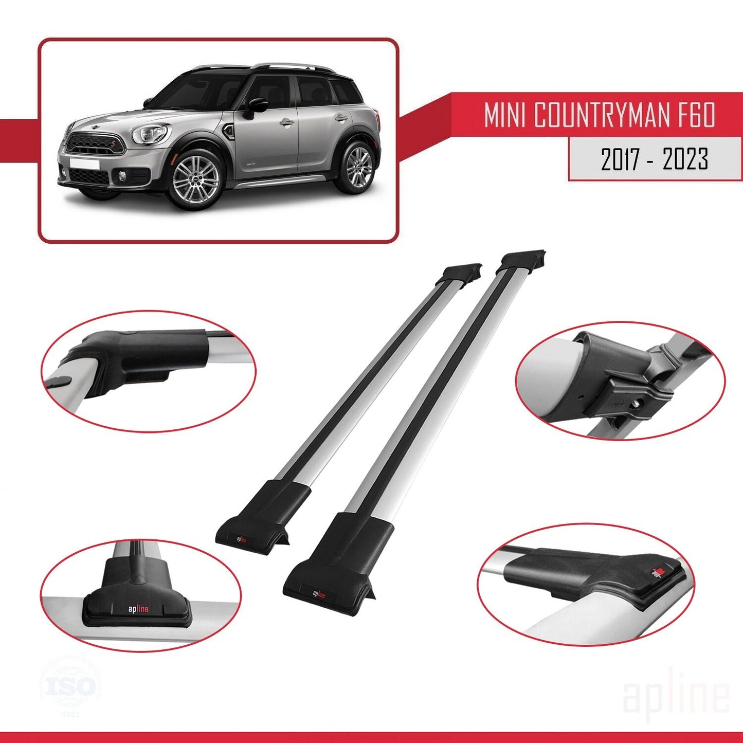 Kompatibel mit Mini Countryman 2 (F60) 2017-2023 FLY Model Relingträger Dachträger Auto Gepäckträger Grau Aluminium 2 Stangen