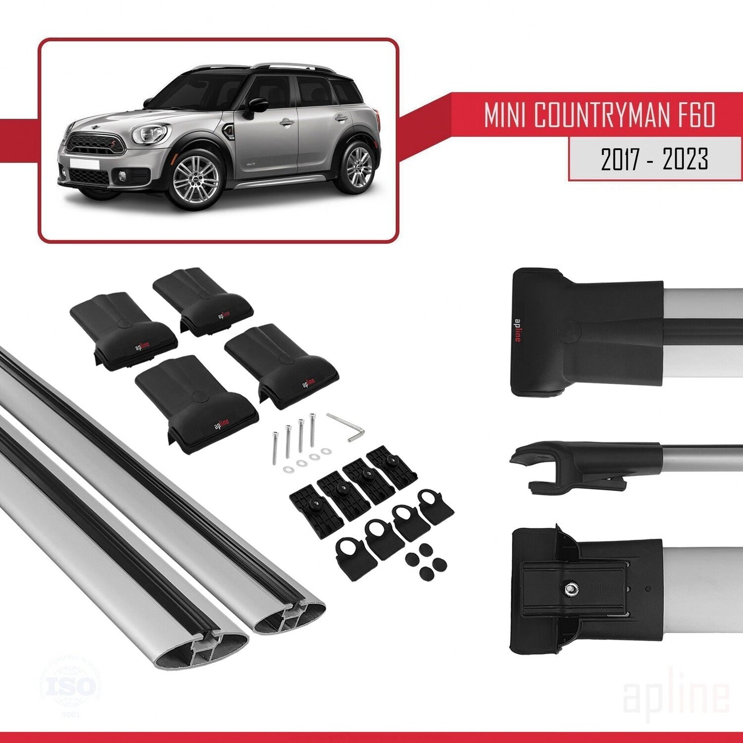 Kompatibel mit Mini Countryman 2 (F60) 2017-2023 FLY Model Relingträger Dachträger Auto Gepäckträger Grau Aluminium 2 Stangen