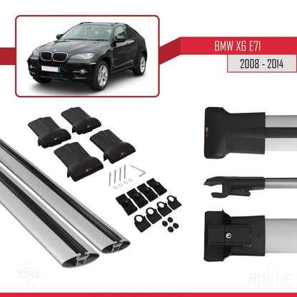 Kompatibel mit BMW X6 (E71) 2008-2014 FLY Modell Dachgepäckträger, graues Aluminium, 2 Stangen
