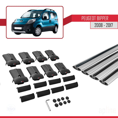 Compatible with Peugeot Bipper 2008-2017 FLY Model Car Roof Rack Cross Bar Grey Aluminium 4 Bars