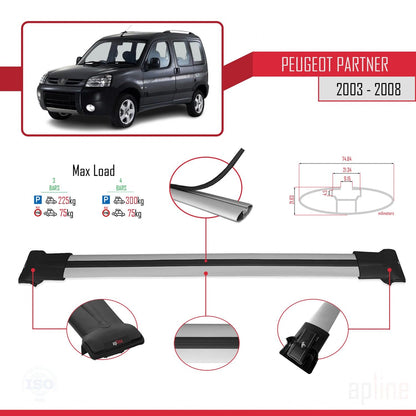 Compatible avec Peugeot Partner Post-Facelift 2003-2008 FLY Model Barres de Toit Railing Porte-Bagages de Voiture Gris Aluminium 3 Barres
