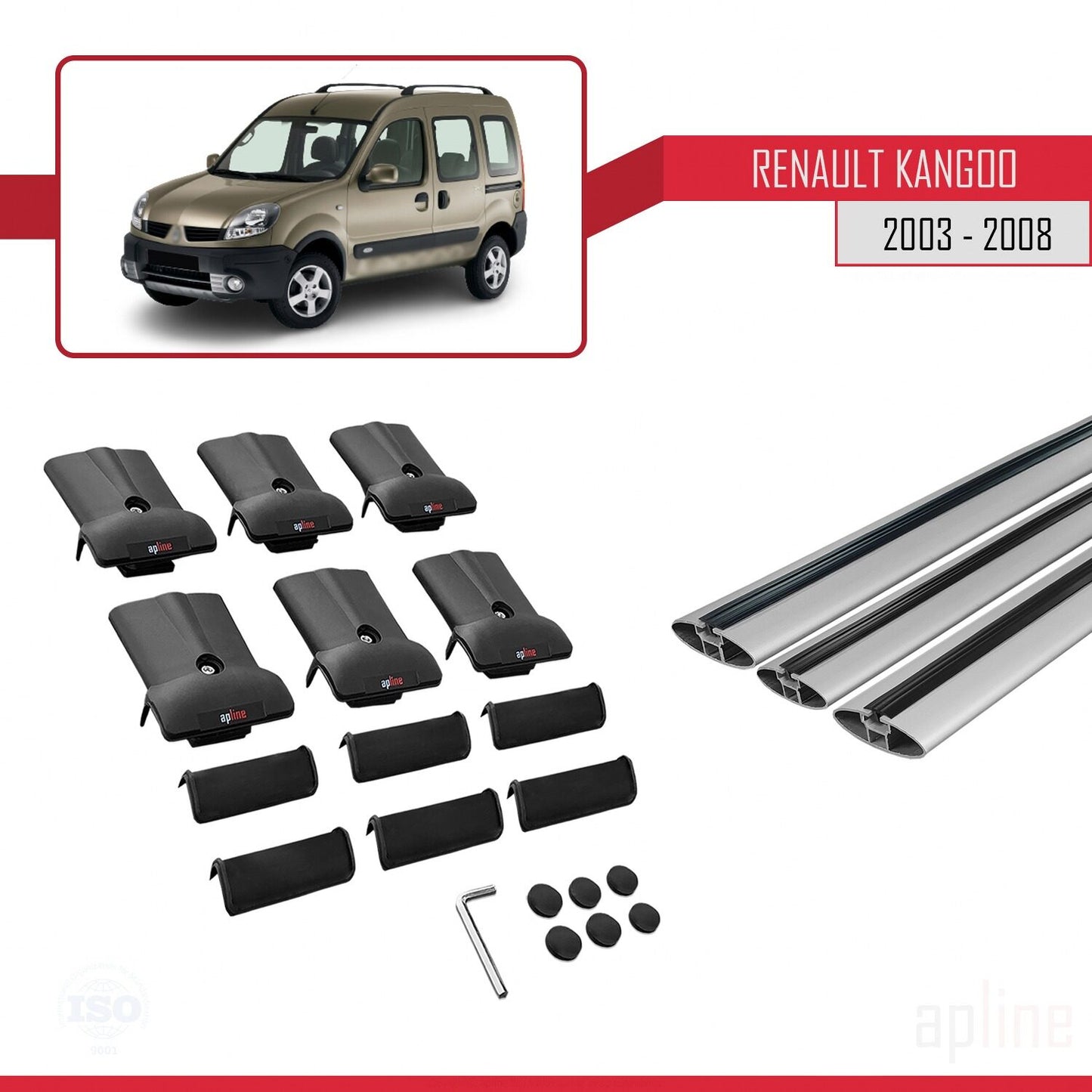 Compatible avec Renault Kangoo (X76) Post-Facelift 2003-2008 FLY Model Barres de Toit Railing Porte-Bagages de Voiture Gris Aluminium 3 Barres