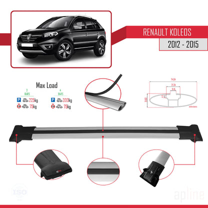 Compatible avec Renault Koleos (HY) Post-Facelift 2012-2015 FLY Model Barres de Toit Railing Porte-Bagages de Voiture Gris Aluminium 3 Barres