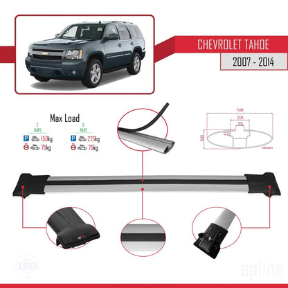Kompatibel mit Chevrolet Tahoe 3 2007-2014 FLY Modell Dachgepäckträger, graues Aluminium, 2 Stangen