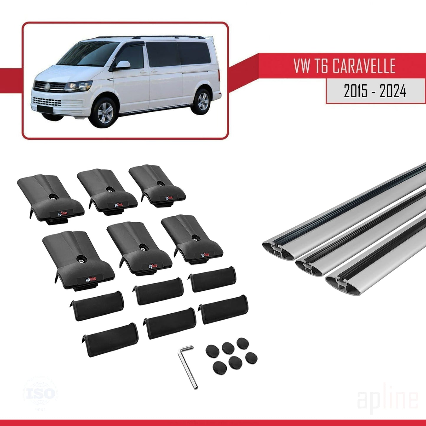 Compatible avec Volkswagen T6 Caravelle 2015-2024 FLY Model Barres de Toit Railing Porte-Bagages de Voiture Gris Aluminium 3 Barres