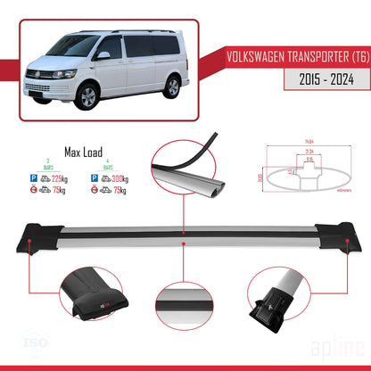 Compatible avec Volkswagen T6 Transporter 2015-2024 FLY Model Barres de Toit Railing Porte-Bagages de Voiture Gris Aluminium 3 Barres