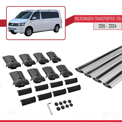 Compatible avec Volkswagen T6 Transporter 2015-2024 FLY Model Barres de Toit Railing Porte-Bagages de Voiture Gris Aluminium 4 Barres