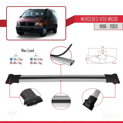 Kompatibel mit Mercedes Vito (W638) 1996-2003 FLY Model Relingträger Dachträger Auto Gepäckträger Grau Aluminium 4 Stangen