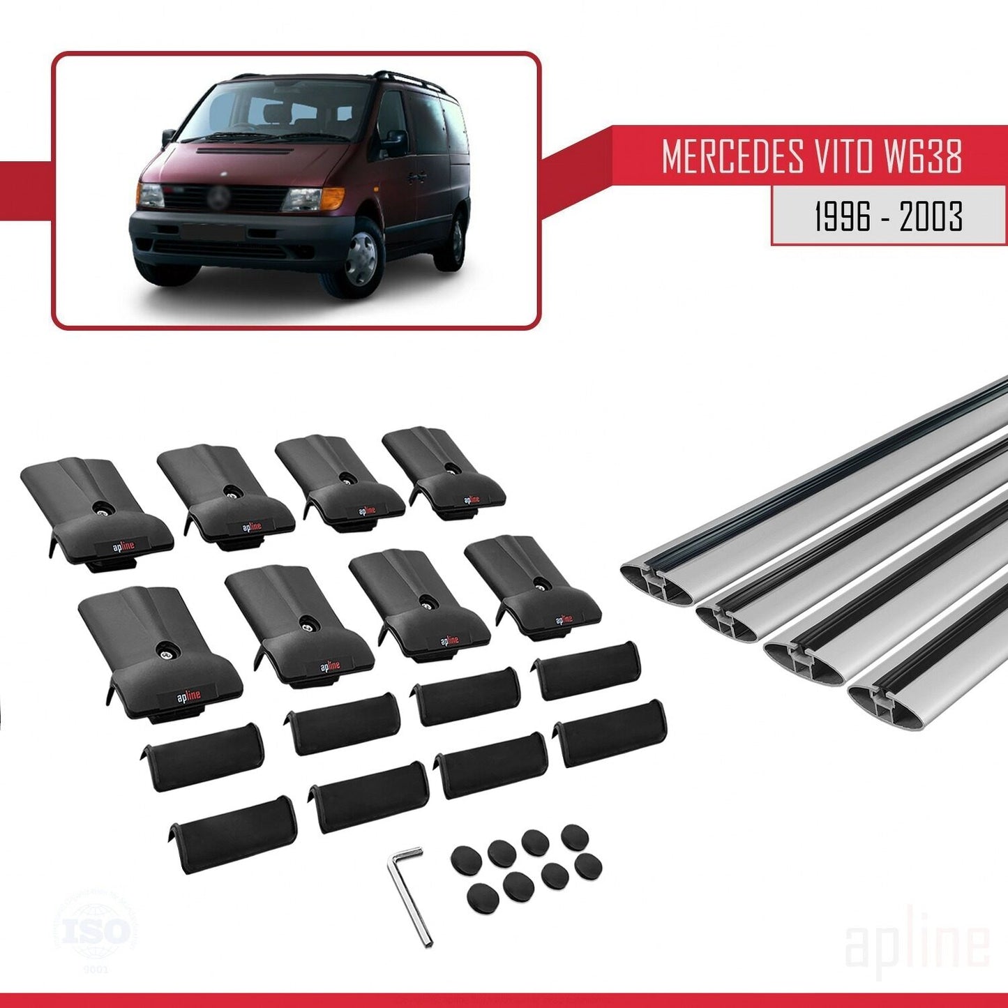 Kompatibel mit Mercedes Vito (W638) 1996-2003 FLY Model Relingträger Dachträger Auto Gepäckträger Grau Aluminium 4 Stangen