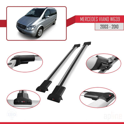 Compatible with Mercedes Viano 2 (W639) Pre-Facelift 2003-2010 FLY Model Car Roof Rack Cross Bar Grey Aluminium 2 Bars