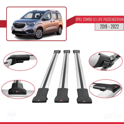 Compatible avec Opel Combo E Cargo 2019-2022 FLY Model Barres de Toit Railing Porte-Bagages de Voiture Gris Aluminium 3 Barres