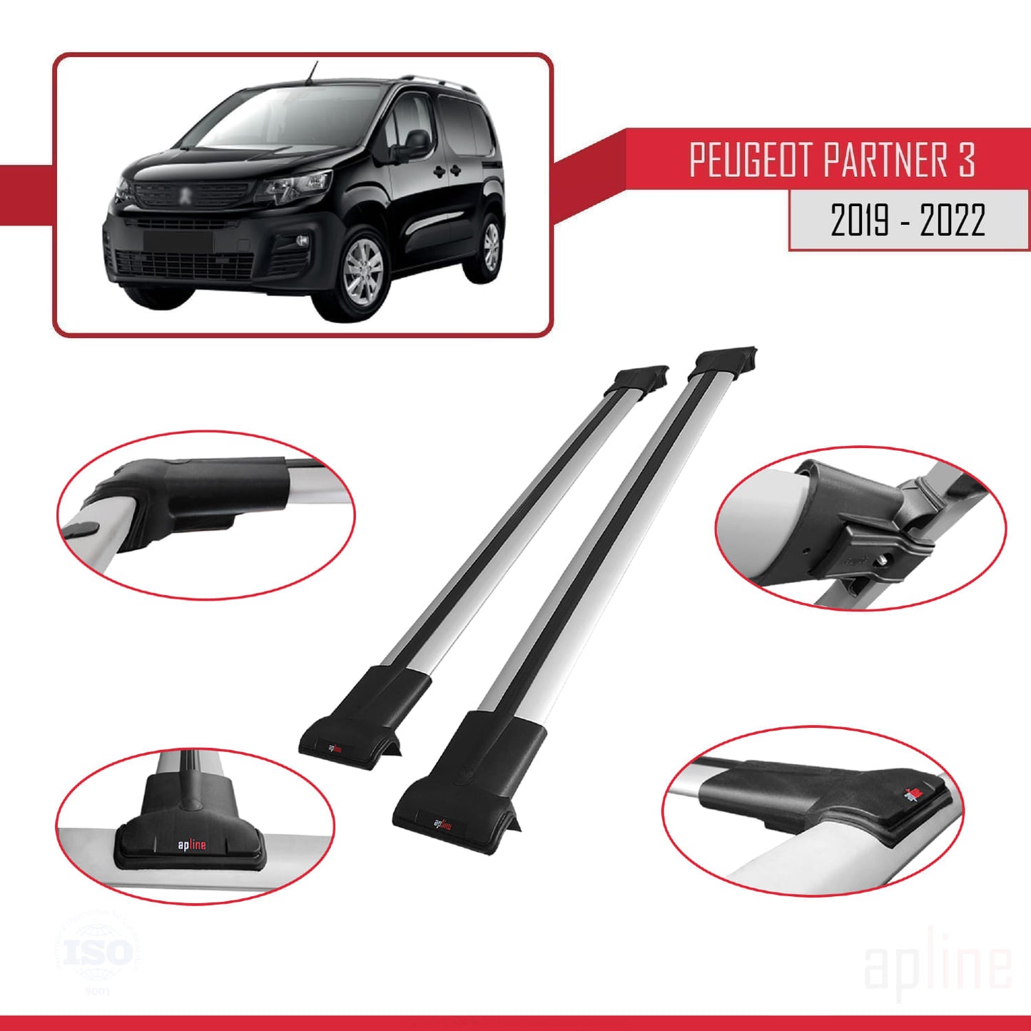 Kompatibel mit Peugeot Partner 3 2019-2022 FLY Model Relingträger Dachträger Auto Gepäckträger Grau Aluminium 2 Stangen