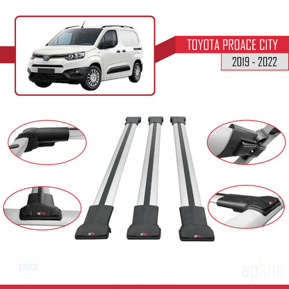 Compatible avec Toyota Proace City 2019-2022 FLY Model Barres de Toit Railing Porte-Bagages de Voiture Gris Aluminium 3 Barres