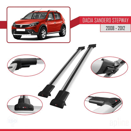Kompatibel mit Dacia Sandero Stepway 2008-2012 FLY Modell Dachgepäckträger, graues Aluminium, 2 Stangen