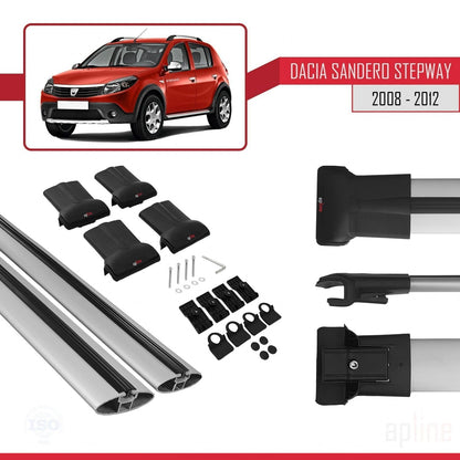 Kompatibel mit Dacia Sandero Stepway 2008-2012 FLY Modell Dachgepäckträger, graues Aluminium, 2 Stangen