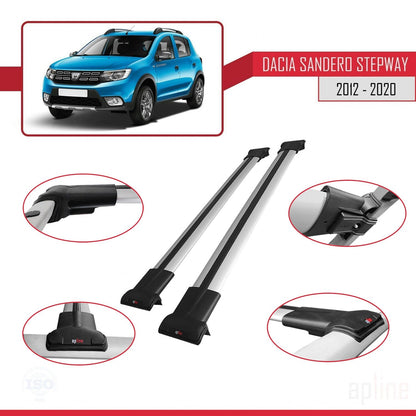 Kompatibel mit Dacia Sandero Stepway 2 2012-2020 FLY Modell Dachgepäckträger, graues Aluminium, 2 Stangen