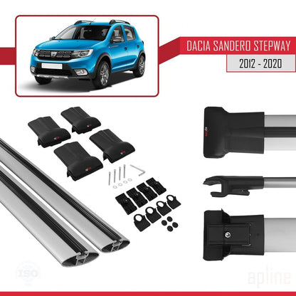 Kompatibel mit Dacia Sandero Stepway 2 2012-2020 FLY Modell Dachgepäckträger, graues Aluminium, 2 Stangen