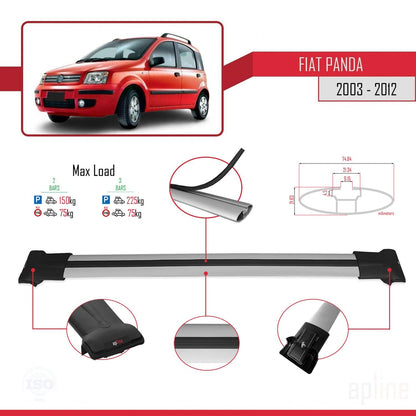 Compatible avec Fiat Panda 2 (169) 2003-2012 FLY Model Barres de Toit Railing Porte-Bagages de Voiture Gris Aluminium 2 Barres
