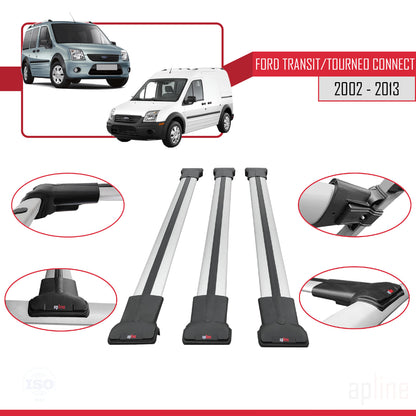 Kompatibel mit Ford Transit/Tourneo Connect 2002-2013 FLY Modell Dachgepäckträger, graues Aluminium, 3 Stangen