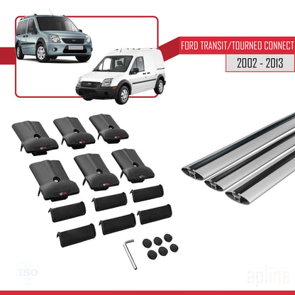 Kompatibel mit Ford Transit/Tourneo Connect 2002-2013 FLY Modell Dachgepäckträger, graues Aluminium, 3 Stangen