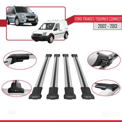Kompatibel mit Ford Transit/Tourneo Connect 2002-2013 FLY Modell Dachgepäckträger, graues Aluminium, 4 Stangen
