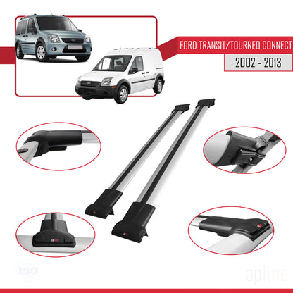Kompatibel mit Ford Transit/Tourneo Connect 2002-2013 FLY Modell Dachgepäckträger, graues Aluminium, 2 Stangen