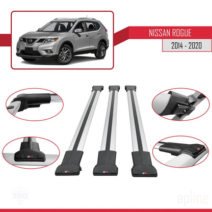 Kompatibel mit Nissan Rogue 2 (T32) 2014-2020 FLY Model Relingträger Dachträger Auto Gepäckträger Grau Aluminium 3 Stangen