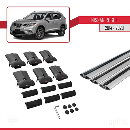 Kompatibel mit Nissan Rogue 2 (T32) 2014-2020 FLY Model Relingträger Dachträger Auto Gepäckträger Grau Aluminium 3 Stangen