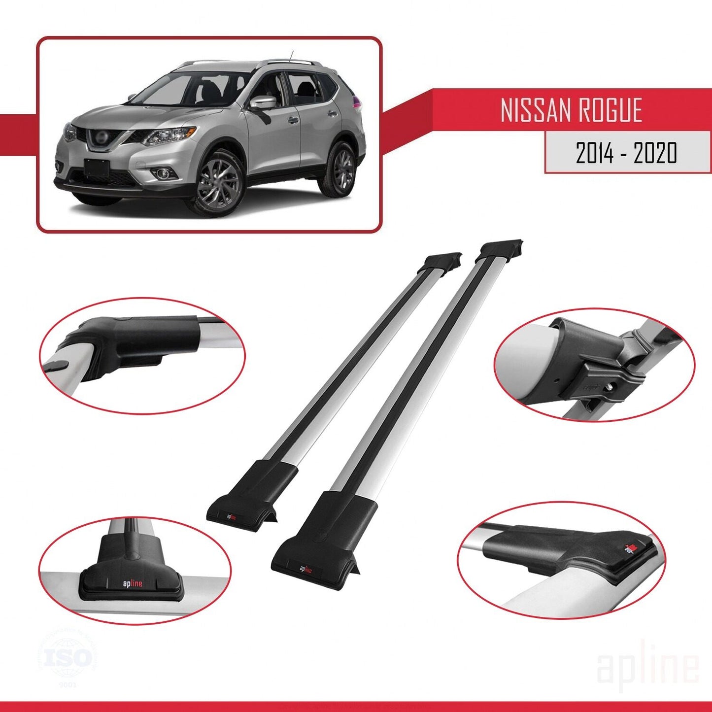 Kompatibel mit Nissan Rogue 2 (T32) 2014-2020 FLY Model Relingträger Dachträger Auto Gepäckträger Grau Aluminium 2 Stangen