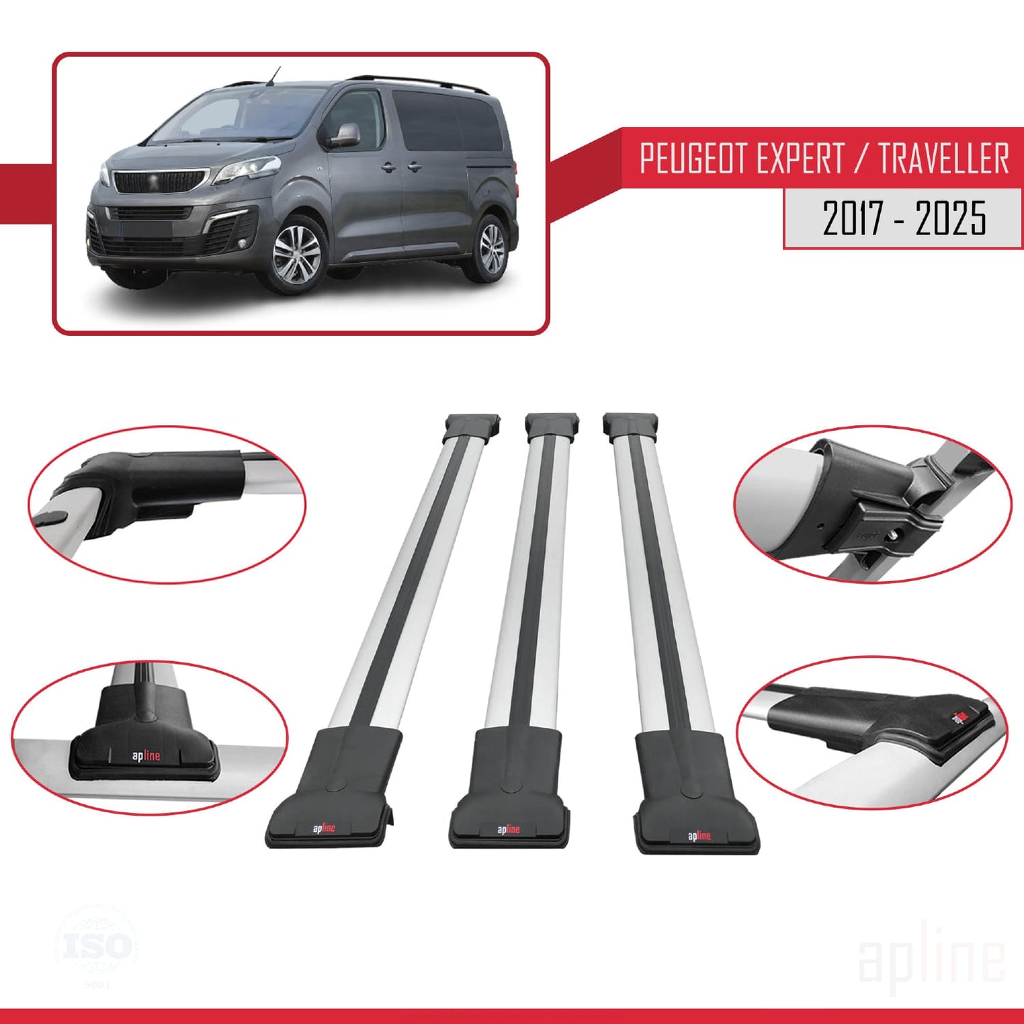 Kompatibel mit Peugeot Expert 3 Traveller 2017-2025 FLY Model Relingträger Dachträger Auto Gepäckträger Grau Aluminium 3 Stangen