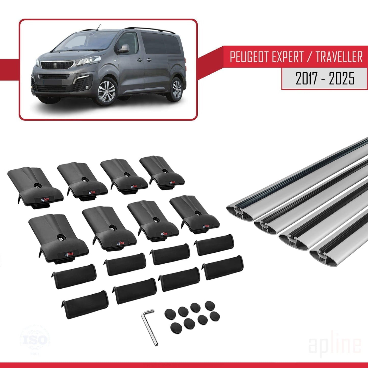 Kompatibel mit Peugeot Expert 3 Traveller 2017-2025 FLY Model Relingträger Dachträger Auto Gepäckträger Grau Aluminium 4 Stangen