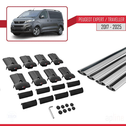 Kompatibel mit Peugeot Expert 3 Traveller 2017-2025 FLY Model Relingträger Dachträger Auto Gepäckträger Grau Aluminium 4 Stangen
