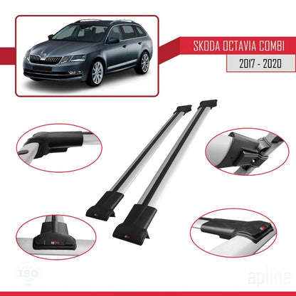 Compatible avec Skoda Octavia 3 (5E) Break Post-Facelift 2017-2020 FLY Model Barres de Toit Railing Porte-Bagages de Voiture Gris Aluminium 2 Barres
