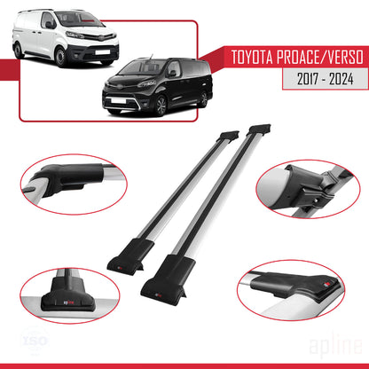 Compatible avec Toyota Proace 2017-2025 FLY Model Barres de Toit Railing Porte-Bagages de Voiture Gris Aluminium 2 Barres