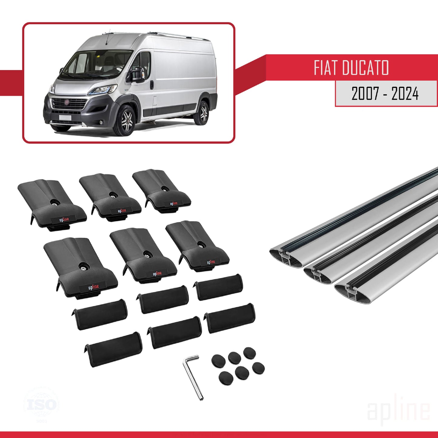 Kompatibel mit Fiat Ducato 3 2007-2025 FLY Modell Dachgepäckträger, graues Aluminium, 3-Stangen
