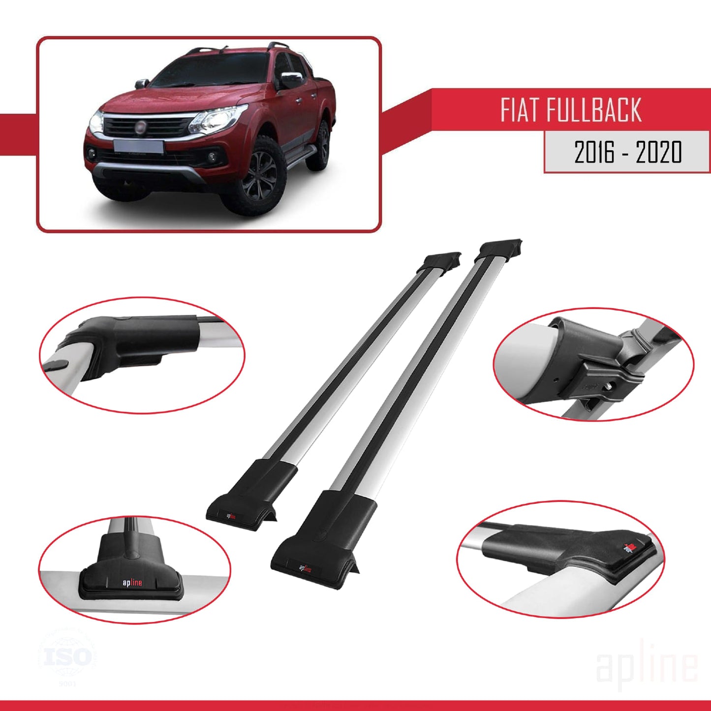 Compatible avec Fiat Fullback 2016-2020 FLY Model Barres de Toit Railing Porte-Bagages de Voiture Gris Aluminium 2 Barres