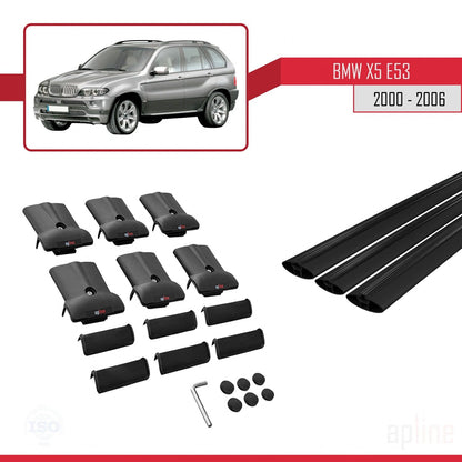 Kompatibel mit BMW X5 (E53) 2000-2006 FLY Modell Dachgepäckträger, schwarzes Aluminium, 3-teilig