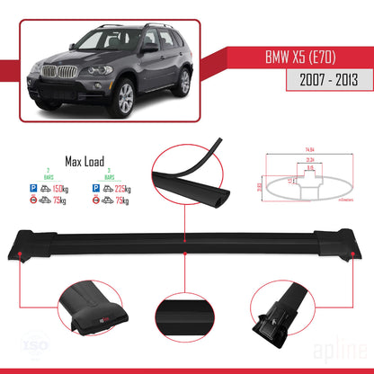 Kompatibel mit BMW X5 (E70) 2007-2013 FLY Modell Dachgepäckträger, schwarzes Aluminium, 2 Stangen